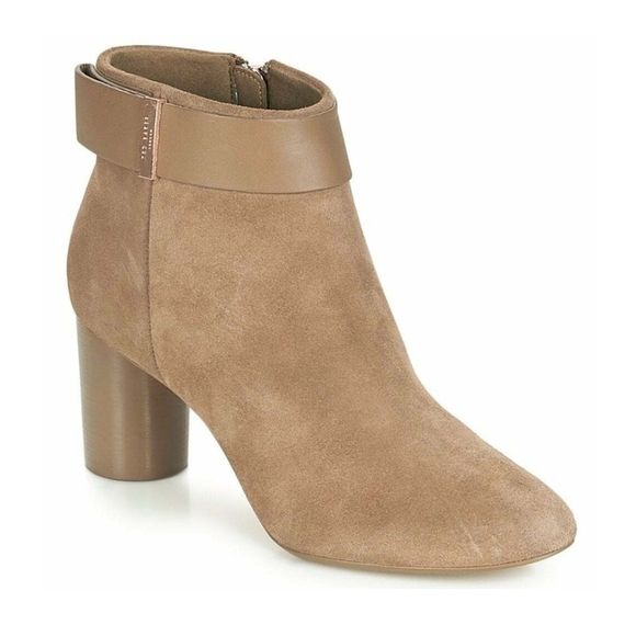 Ted Baker Ankle Booties Mharia Tan Taupe Block Heel Size 38 - Picture 1 of 10